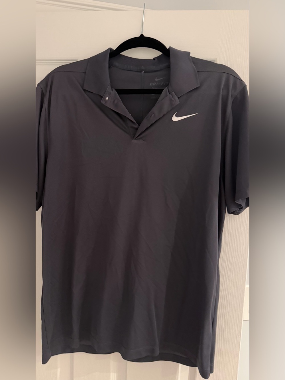 Nike Men’s Dri-FIT Charcoal Gray Polo with White Swoosh
